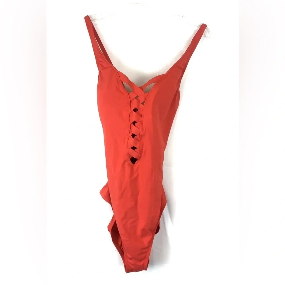 Bleu Rod Beattie Women’s Coral Woven One Piece Swimsuit Size 14